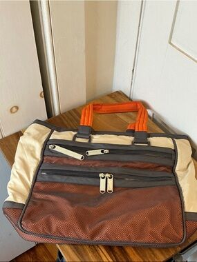 Stella McCartney for Le Sportsac Nylon Tote / Gym Bag in Orange, Brown & Cream